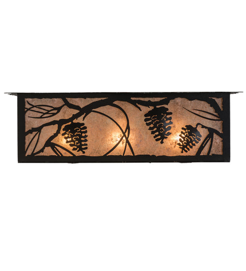 Meyda Lighting Whispering Pines 24" 3-Light Textured Black Island Flush Mount Light With Silver Mica Shade Glass