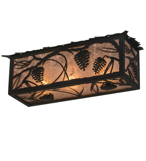 Meyda Lighting Whispering Pines 24" 3-Light Textured Black Island Flush Mount Light With Silver Mica Shade Glass