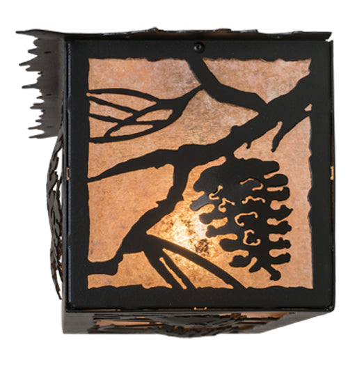 Meyda Lighting Whispering Pines 24" 3-Light Textured Black Island Flush Mount Light With Silver Mica Shade Glass
