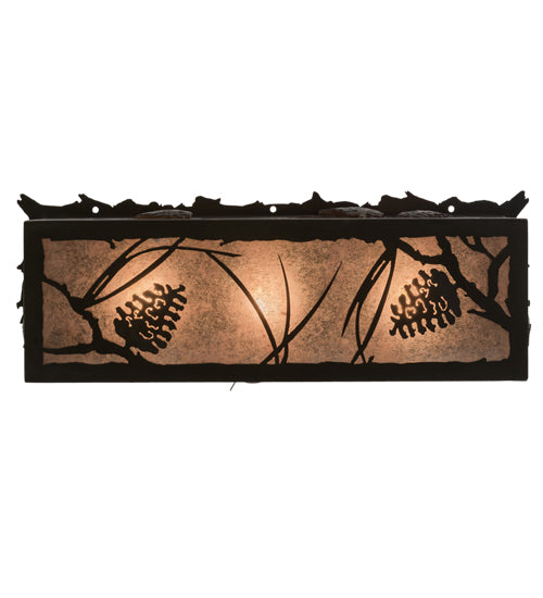 Meyda Lighting Whispering Pines 24" 3-Light Textured Black Island Flush Mount Light With Silver Mica Shade Glass