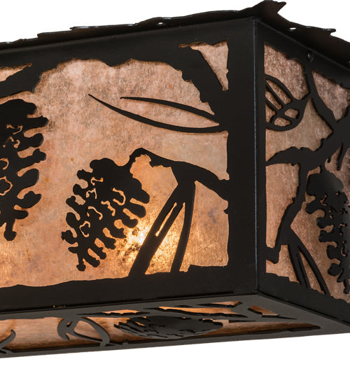 Meyda Lighting Whispering Pines 24" 3-Light Textured Black Island Flush Mount Light With Silver Mica Shade Glass