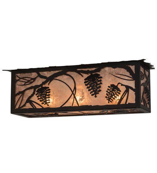 Meyda Lighting Whispering Pines 24" 3-Light Textured Black Island Flush Mount Light With Silver Mica Shade Glass