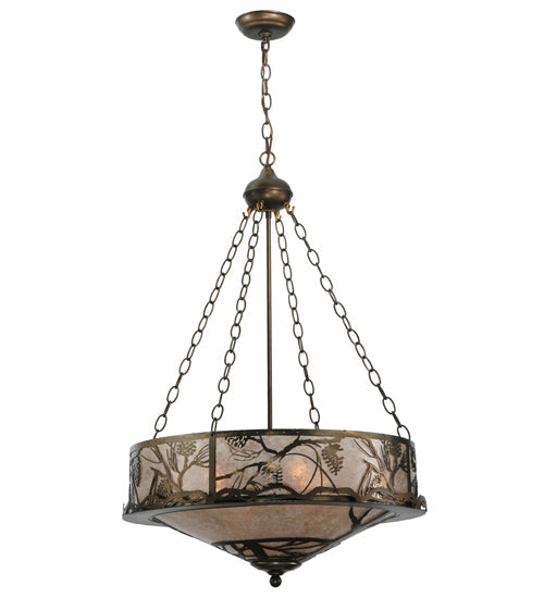 Meyda Lighting Whispering Pines 24" 4-Light Antique Copper Inverted Pendant Light With Silver Mica Shade Glass