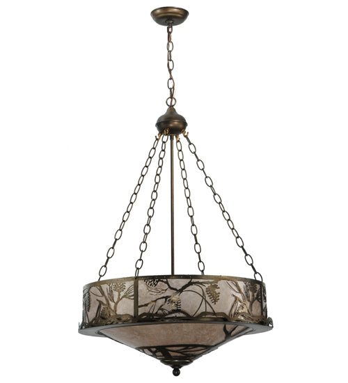 Meyda Lighting Whispering Pines 24" 4-Light Antique Copper Inverted Pendant Light With Silver Mica Shade Glass