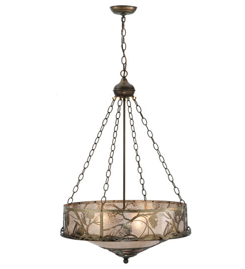 Meyda Lighting Whispering Pines 24" 4-Light Antique Copper Inverted Pendant Light With Silver Mica Shade Glass