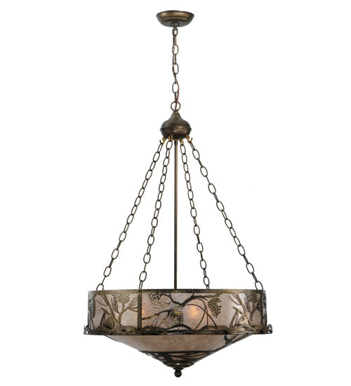 Meyda Lighting Whispering Pines 24" 4-Light Antique Copper Inverted Pendant Light With Silver Mica Shade Glass