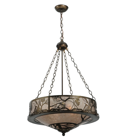 Meyda Lighting Whispering Pines 24" 4-Light Antique Copper Inverted Pendant Light With Silver Mica Shade Glass