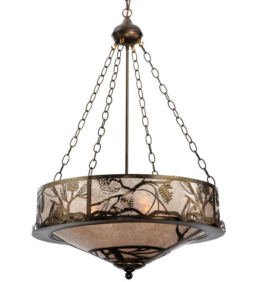 Meyda Lighting Whispering Pines 24" 4-Light Antique Copper Inverted Pendant Light With Silver Mica Shade Glass
