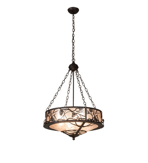 Meyda Lighting Whispering Pines 24" 4-Light Antiquity Inverted Pendant Light With Silver Mica Shade Glass