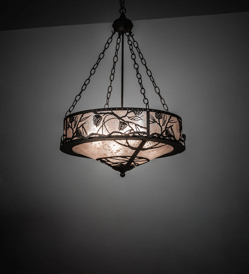 Meyda Lighting Whispering Pines 24" 4-Light Antiquity Inverted Pendant Light With Silver Mica Shade Glass