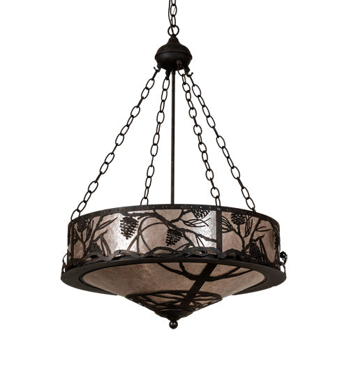 Meyda Lighting Whispering Pines 24" 4-Light Antiquity Inverted Pendant Light With Silver Mica Shade Glass