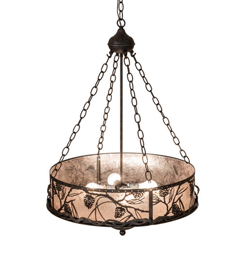 Meyda Lighting Whispering Pines 24" 4-Light Antiquity Inverted Pendant Light With Silver Mica Shade Glass