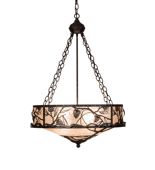 Meyda Lighting Whispering Pines 24" 4-Light Antiquity Inverted Pendant Light With Silver Mica Shade Glass