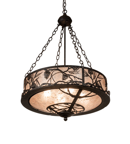 Meyda Lighting Whispering Pines 24" 4-Light Antiquity Inverted Pendant Light With Silver Mica Shade Glass