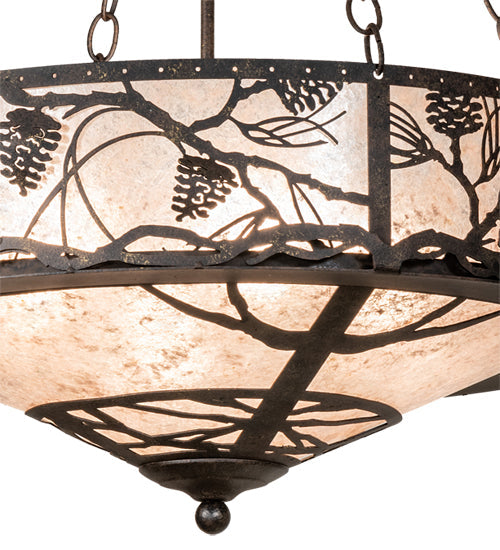Meyda Lighting Whispering Pines 24" 4-Light Antiquity Inverted Pendant Light With Silver Mica Shade Glass