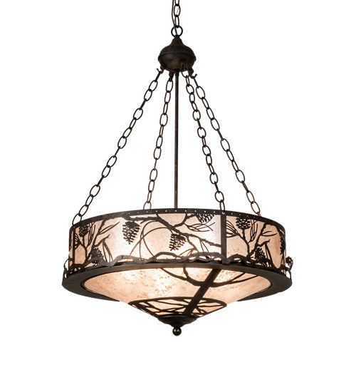 Meyda Lighting Whispering Pines 24" 4-Light Antiquity Inverted Pendant Light With Silver Mica Shade Glass