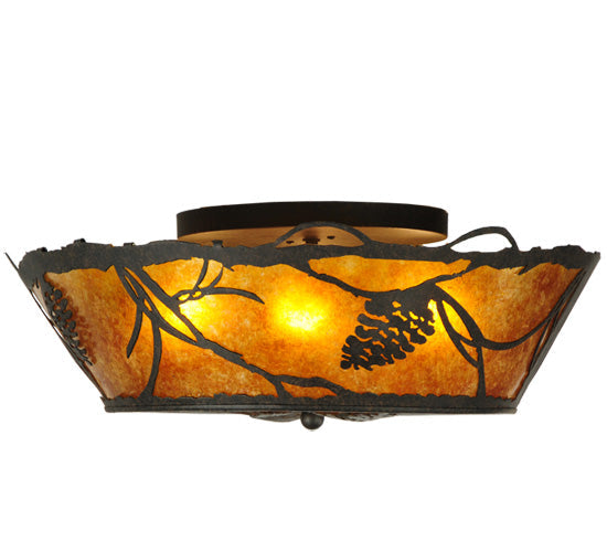 Meyda Lighting Whispering Pines 24" 4-Light Chestnut Flush Mount Light With Amber Mica Shade Glass