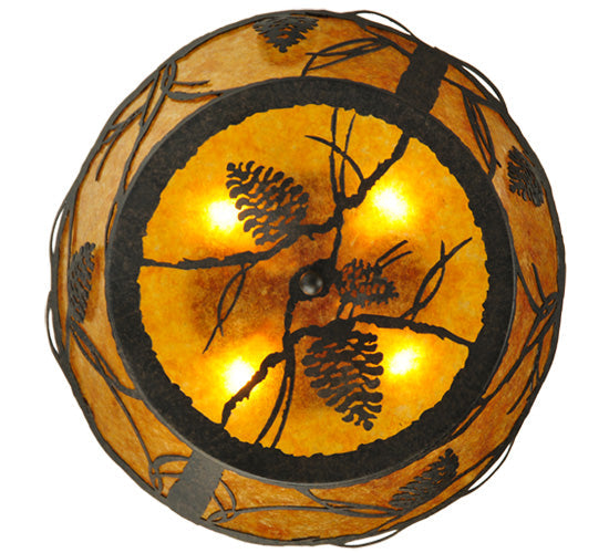 Meyda Lighting Whispering Pines 24" 4-Light Chestnut Flush Mount Light With Amber Mica Shade Glass