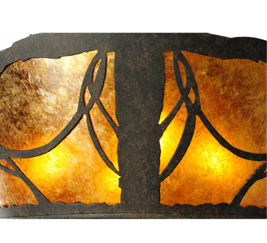 Meyda Lighting Whispering Pines 24" 4-Light Chestnut Flush Mount Light With Amber Mica Shade Glass