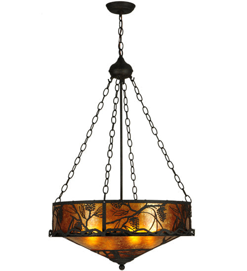 Meyda Lighting Whispering Pines 24" 4-Light Coffee Bean Inverted Pendant Light With Amber Mica Shade Glass