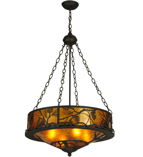 Meyda Lighting Whispering Pines 24" 4-Light Coffee Bean Inverted Pendant Light With Amber Mica Shade Glass