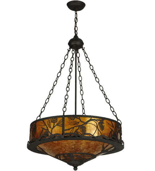 Meyda Lighting Whispering Pines 24" 4-Light Coffee Bean Inverted Pendant Light With Amber Mica Shade Glass