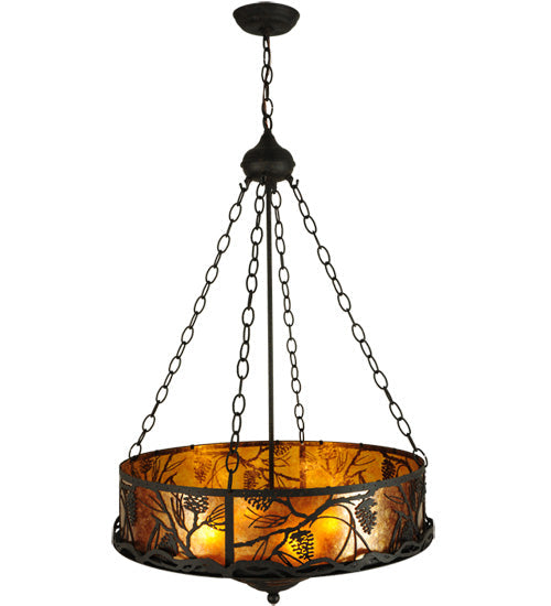 Meyda Lighting Whispering Pines 24" 4-Light Coffee Bean Inverted Pendant Light With Amber Mica Shade Glass