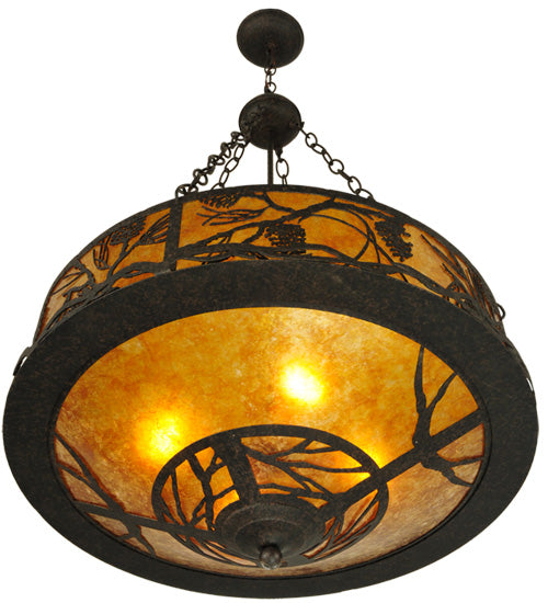 Meyda Lighting Whispering Pines 24" 4-Light Coffee Bean Inverted Pendant Light With Amber Mica Shade Glass