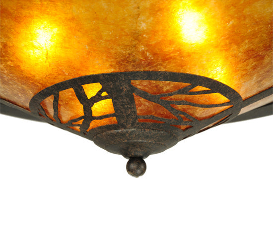 Meyda Lighting Whispering Pines 24" 4-Light Coffee Bean Inverted Pendant Light With Amber Mica Shade Glass