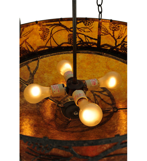 Meyda Lighting Whispering Pines 24" 4-Light Coffee Bean Inverted Pendant Light With Amber Mica Shade Glass