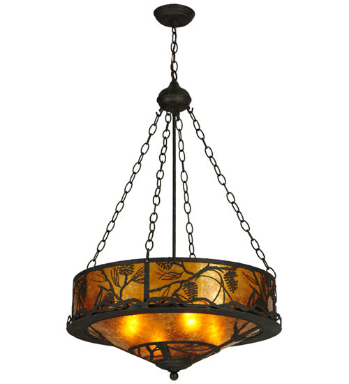 Meyda Lighting Whispering Pines 24" 4-Light Coffee Bean Inverted Pendant Light With Amber Mica Shade Glass