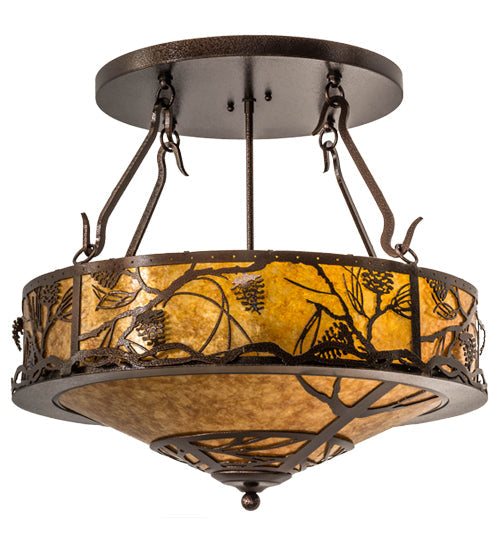 Meyda Lighting Whispering Pines 24" 4-Light Copper Vein Inverted Pendant Light With Amber Mica Shade Glass