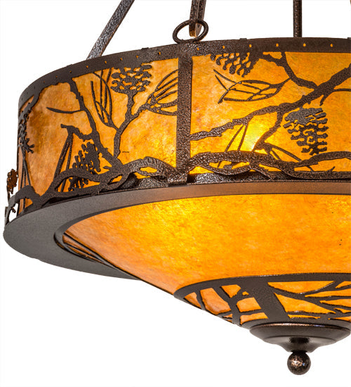 Meyda Lighting Whispering Pines 24" 4-Light Copper Vein Inverted Pendant Light With Amber Mica Shade Glass