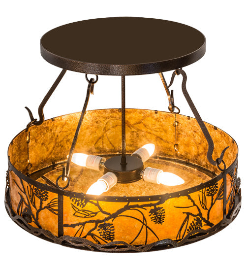 Meyda Lighting Whispering Pines 24" 4-Light Copper Vein Inverted Pendant Light With Amber Mica Shade Glass