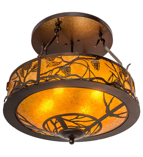Meyda Lighting Whispering Pines 24" 4-Light Copper Vein Inverted Pendant Light With Amber Mica Shade Glass