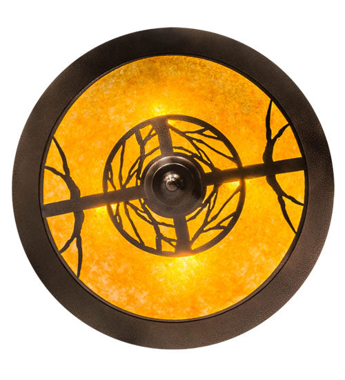 Meyda Lighting Whispering Pines 24" 4-Light Copper Vein Inverted Pendant Light With Amber Mica Shade Glass