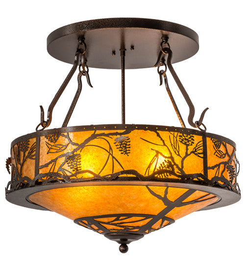 Meyda Lighting Whispering Pines 24" 4-Light Copper Vein Inverted Pendant Light With Amber Mica Shade Glass