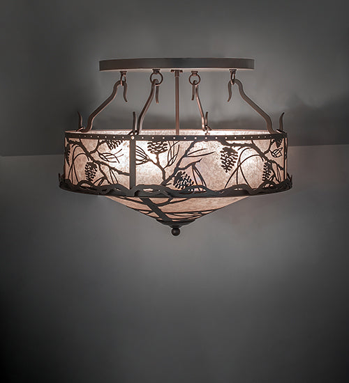Meyda Lighting Whispering Pines 24" 4-Light Mahogany Bronze Semi-flush Mount Light With Silver Mica Shade Glass
