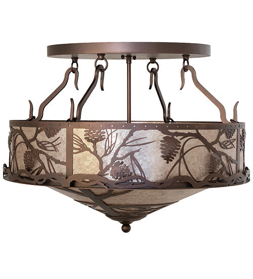 Meyda Lighting Whispering Pines 24" 4-Light Mahogany Bronze Semi-flush Mount Light With Silver Mica Shade Glass