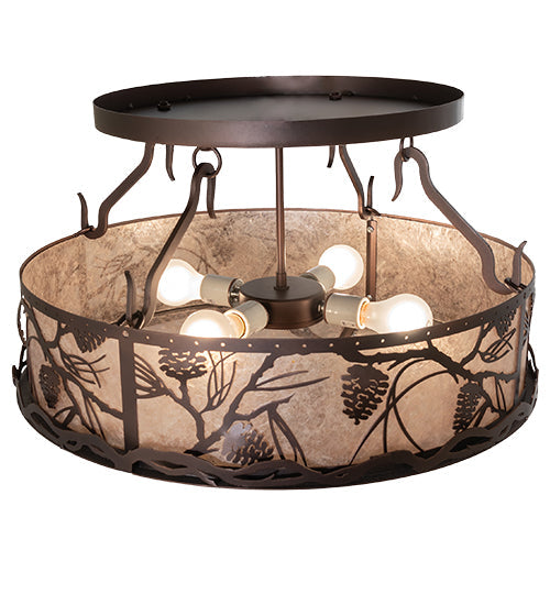 Meyda Lighting Whispering Pines 24" 4-Light Mahogany Bronze Semi-flush Mount Light With Silver Mica Shade Glass