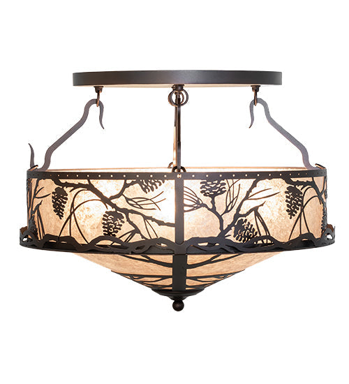 Meyda Lighting Whispering Pines 24" 4-Light Mahogany Bronze Semi-flush Mount Light With Silver Mica Shade Glass
