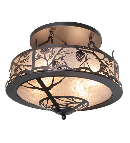 Meyda Lighting Whispering Pines 24" 4-Light Mahogany Bronze Semi-flush Mount Light With Silver Mica Shade Glass