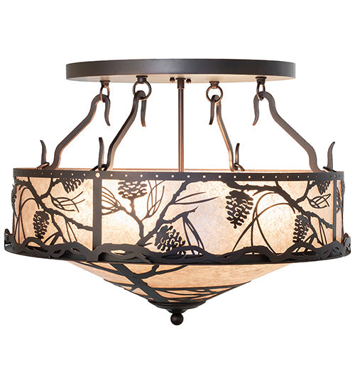 Meyda Lighting Whispering Pines 24" 4-Light Mahogany Bronze Semi-flush Mount Light With Silver Mica Shade Glass