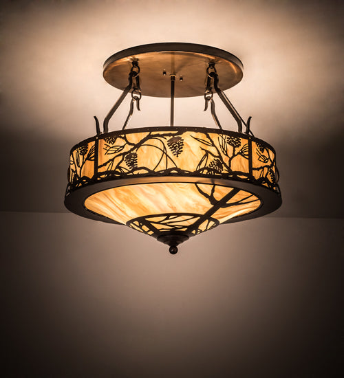 Meyda Lighting Whispering Pines 24" 4-Light Old Copper Pot Semi-flush Mount Light With Travetine Idalight Shade