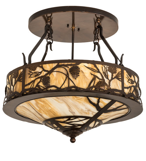 Meyda Lighting Whispering Pines 24" 4-Light Old Copper Pot Semi-flush Mount Light With Travetine Idalight Shade