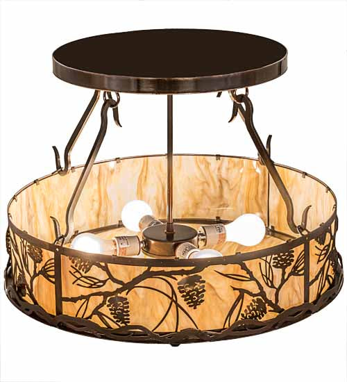 Meyda Lighting Whispering Pines 24" 4-Light Old Copper Pot Semi-flush Mount Light With Travetine Idalight Shade