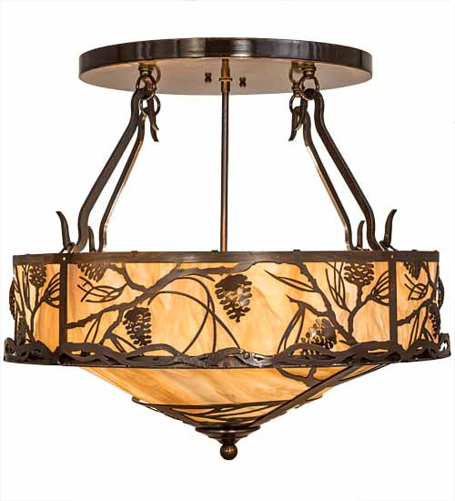 Meyda Lighting Whispering Pines 24" 4-Light Old Copper Pot Semi-flush Mount Light With Travetine Idalight Shade