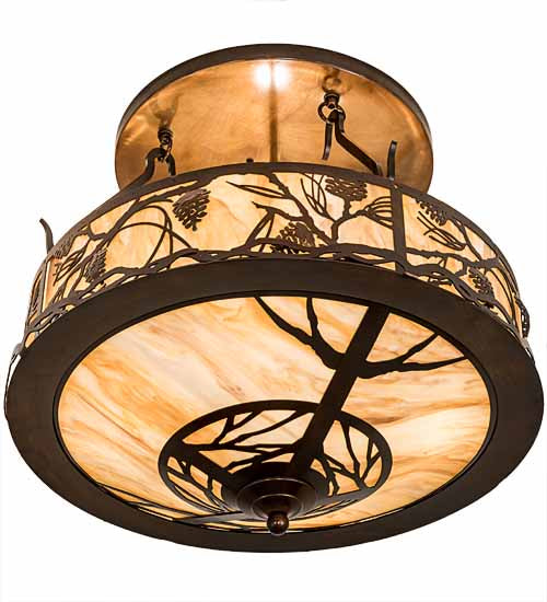Meyda Lighting Whispering Pines 24" 4-Light Old Copper Pot Semi-flush Mount Light With Travetine Idalight Shade