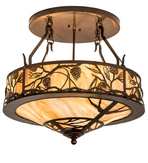 Meyda Lighting Whispering Pines 24" 4-Light Old Copper Pot Semi-flush Mount Light With Travetine Idalight Shade