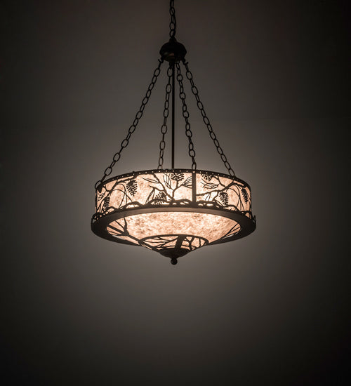 Meyda Lighting Whispering Pines 24" 6-Light Bronze Inverted Pendant Light With Silver Mica Shade Glass